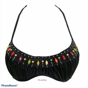 VS Bead & Rhinestone Black Embellished Bikini Top